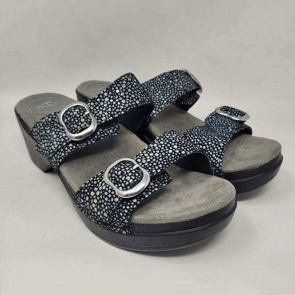 Dansko Sandals EU38 US8 Black Shagreen Sophie Leather Slides Heeled Slip On - Picture 1 of 11